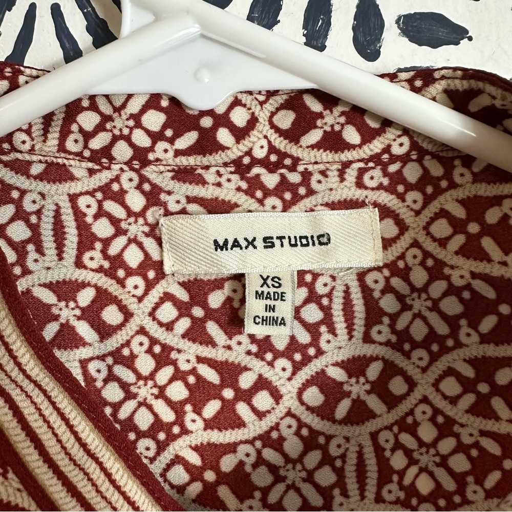 Max Studio Half Button Ruffle Rust Brown Boho Top FLAW - Picture 5 of 11